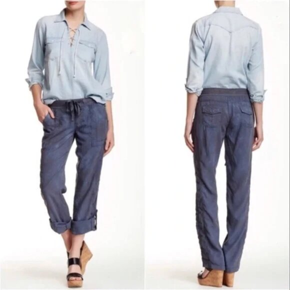 Anthropologie Marrakech Charlotte Tencel Linen Pants Tab Roll Sz‎ 32 NWT Second - Picture 1 of 14